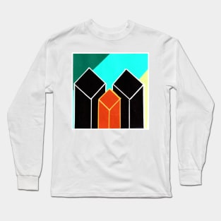 Inverted Green Blue Orange Yellow Geometric Abstract Painting Long Sleeve T-Shirt